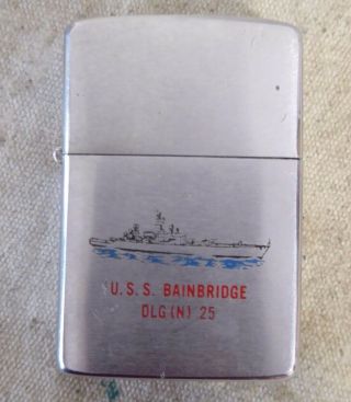 Vintage Zippo 1966 Lighter U.  S.  S.  Bainbridge Cgn 25 Vietnam Era Usn
