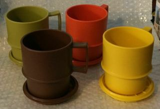 Tupperware 8pc Set Multi - Mugs And Matching Coasters 1312/1313 Harvest Colors
