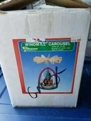 House Of Lloyd 1989 Windmill Carousel Candle Holder Wooden Christmas 53 - 097