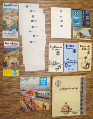 Vintage 1950 Santa Fe Railroad Stationary Trip Kit Brochure Postcard Matchbooks