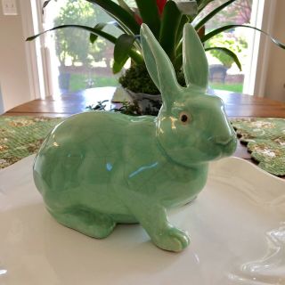 Bunny Rabbit Green Ceramic Large 10” X 8” X 6” Gorgeous