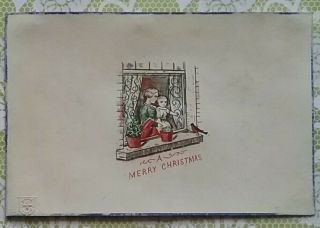 Antique1868 Goodall? Victorian Emboss Christmas Card.  Mother,  Child,  Robin 9x6cm