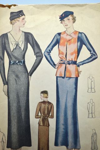 Vintage Mccall Sewing Pattern 30s 40s Dress 7606 Sz 42 Ladies Miss