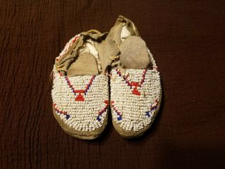 Antique Native American Indian Beaded Childs Moccasins
