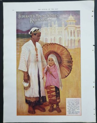 Orig 1930 Advt Federated Malay States Railways 10.  25in X 13.  50in