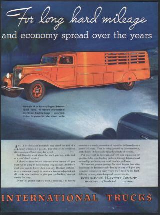 1935 Canadian International Truck Ad Orange 6 - Wheel Stake