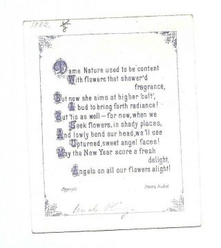 A Bright Year Faces in Flowers Fannie Rochat Verse Poem Vict Card c1880s 2
