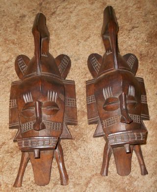 Vintage 2 African Art,  Tribal Art Hand Carved Wood Mask