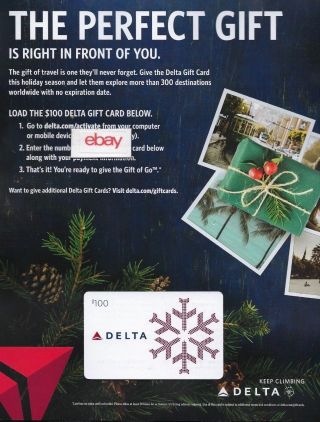 Delta Air Lines 2018 The Perfect Gift $100 Gift Card For Christmas Skyteam Ad