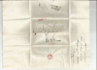 Stampless Folded Letter: 1838 Torino,  Italy Red Sl