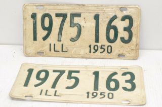 1950 Illinois License Plates Man Cave Garage Matched Set (1975 163) Vintage