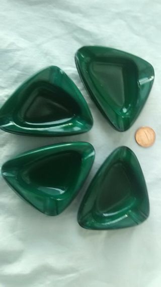 Vintage Agate Slag Green Glass Ashtrays Boomerang Atomic Shaped Set 4 Small