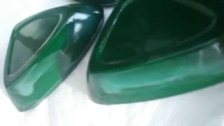 VINTAGE AGATE SLAG GREEN GLASS ASHTRAYS BOOMERANG ATOMIC SHAPED SET 4 Small 5