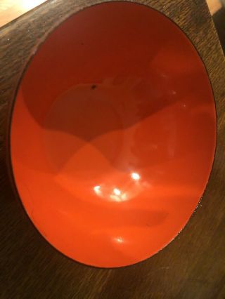 Vtg Mid Century Arabia Finland Small Orangey Red Enamel Finel Bowl Shiny 3