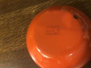 Vtg Mid Century Arabia Finland Small Orangey Red Enamel Finel Bowl Shiny 5