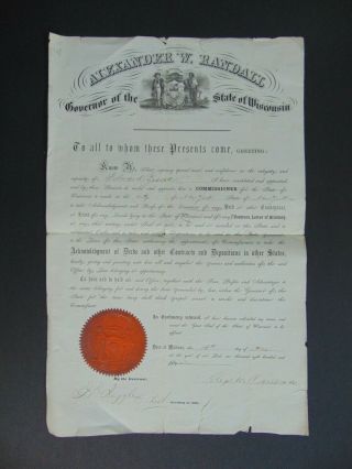 C.  1859 State Of Wisconsin Decorative Document Signed By Governor Randall