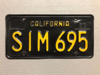 Vintage 1963 California License Plate Black/yellow Sim - 695