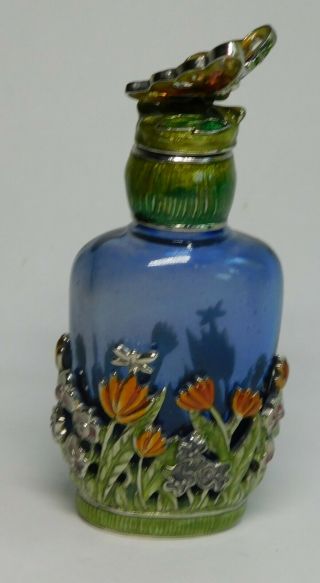 Vintage Mid Century Monet Glue Class Floral Enamel Vanity Perfume Bottle Empty