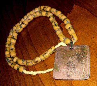 1763 Hudson Bay Fur Trade Medal W/ Hb Touch Marks On A Glass Trade Bead Necklace
