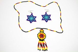 Necklace And Earrings Huichol Mexican Folk Art