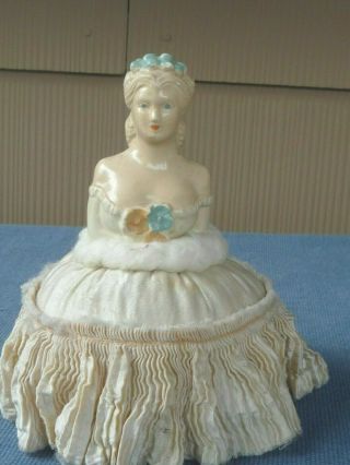 Antique Vintage Semi Nude Lady Half Doll Pincushion Satin Skirt