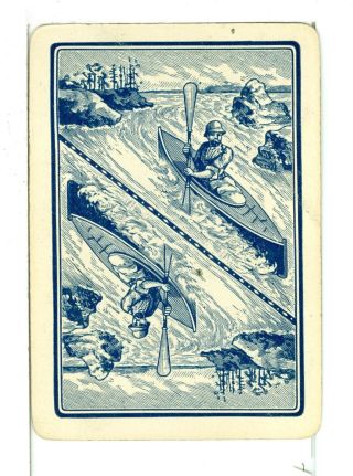 Single Vintage Old Wide Playing Card,  Reversible " Kayak " Blue