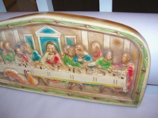 Vintage THE LAST SUPPER 3 - D Chalkware / Ceramic Colorful Wall Plaque Hanging 3