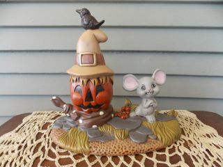 Vintage Ceramic Mold With Jack - O - Lantern,  Mouse & Black Bird Halloween Decor