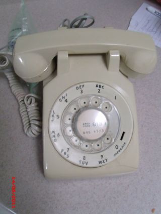 Vintage Rotary Dial Phone - Tan Color - Slight Crack In Front