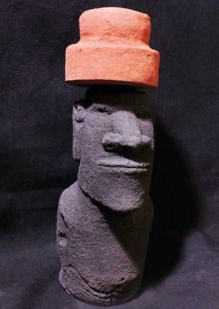 MYSTIC MOAI Easter Island statue with Pukao Hat & authentic back carvings 3