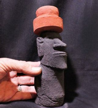 MYSTIC MOAI Easter Island statue with Pukao Hat & authentic back carvings 4