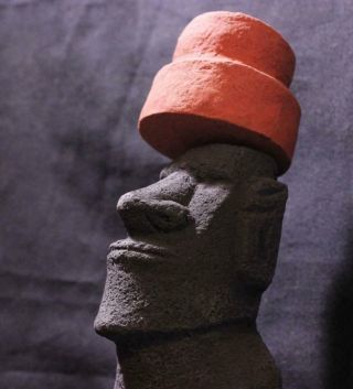 MYSTIC MOAI Easter Island statue with Pukao Hat & authentic back carvings 5