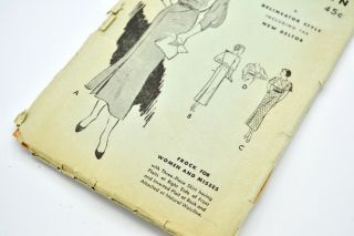 Vintage Butterick Sewing Pattern 30s 40s One Piece Dress 5634 Sz 15 5