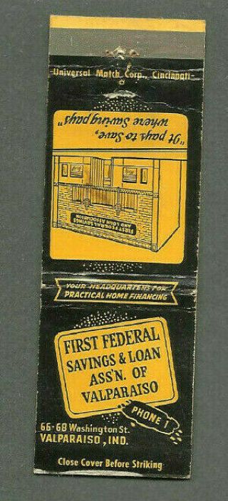 1950s First Federal Savings & Loan Valparaiso In Matchbook Cover Matchcover