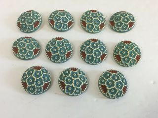 Set Of 11 Vintage Blue Flower Buffed Celluloid Clothing Buttons