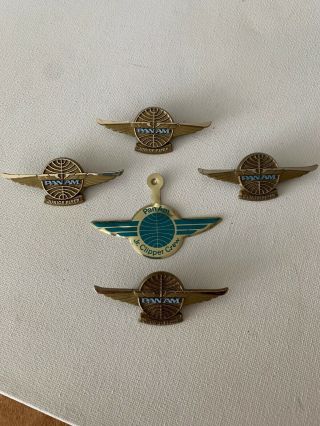Vintage Pan Am Junior Clipper Crew Emblem,  And Blue Enamel & 4 Junior Flyer Pins