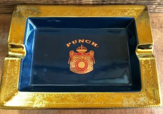 Punch Real Fabrica De Tabacos Cigar Ashtray,  Ceramic Blue W/ Gold Trim,  Beauty