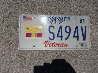 Mississippi 2015 U.  S.  Army Veteran License Plate S494v