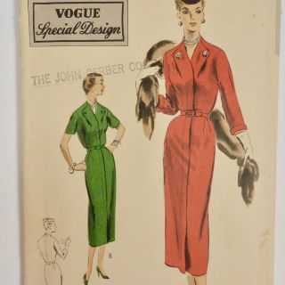 Vintage 1950s 50s Vogue Special Design Sewing Pattern 1 Piece Dress Factory Fold
