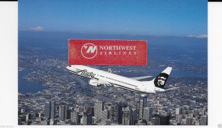 Alaska Airlines Boeing 737 - 900 Over Seattle Hall/lacy Airline Issue Postcard
