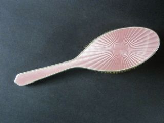 Set Of 2x Vintage Pink Enamel Guilloche Sterling Silver Bureau Hair Brushes