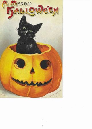 Artist Signed: Ellen Clapsaddle " A Merry Halloween " Post Card
