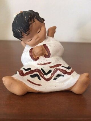 Vintage B Bee Of Hawaii Little Girl Angel W/wings Redware Pottery Signed Sweet