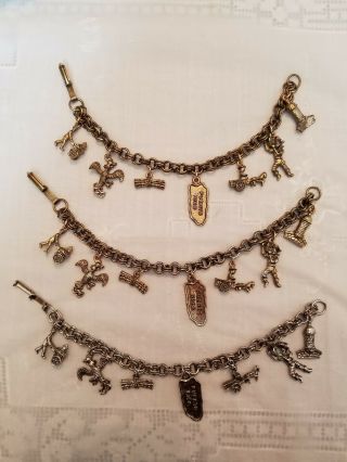 Puerto Rico Souvenir Charm Bracelets - Set Of 3,  7 Inch Length