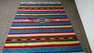 Colorful Vintage Mexican Sarape Saltillo Wool Rug Blanket Long Fringe 94x65