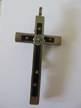 Vintage Brass & Ebony Crucifix Pendant German WW2 - Skull & Crossbones Catholic 2