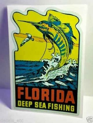 Florida Deep Sea Fishing Vintage Style Travel Decal / Vinyl Luggage Sticker