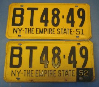 1951 York License Plates With 1952 Date Tab Matched Pair