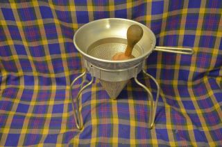 Vtg Large Wear - Ever No.  8 Cone Shaped Colander On Stand W/wood Pestle