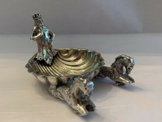 Silver Hippocampus Open Salt Shell With Neptune Figure